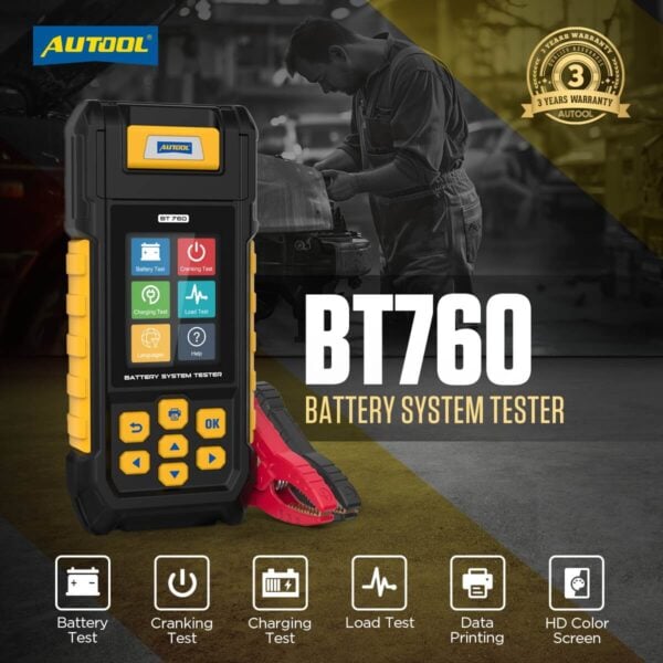 Autool BT760 Car Battery System Tester | 3.2-Inch HD Color Screen | Built-in Data Printer - Image 2