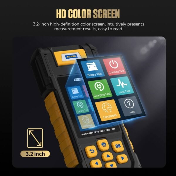 Autool BT760 Car Battery System Tester | 3.2-Inch HD Color Screen | Built-in Data Printer - Image 4