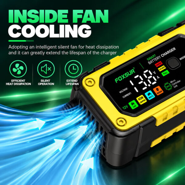 Smart Battery Charger 12V 7A LCD Display | Automatic Lead-Acid AGM Gel - Image 8