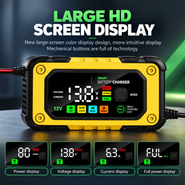 Smart Battery Charger 12V 7A LCD Display | Automatic Lead-Acid AGM Gel - Image 12