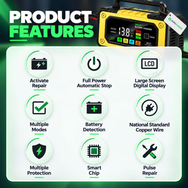 Smart Battery Charger 12V 7A LCD Display | Automatic Lead-Acid AGM Gel - Image 5