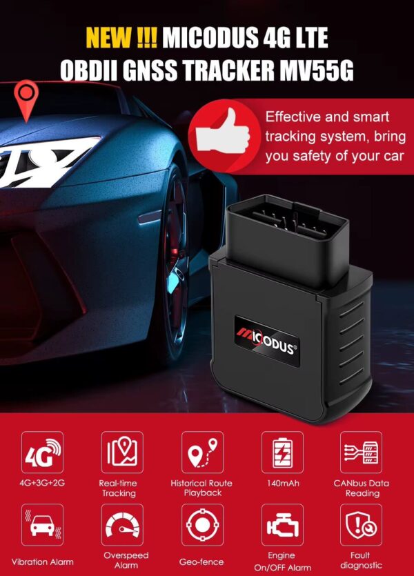 MV55G 4G OBDII GPS Tracker with Real-Time Tracking, CANbus Diagnostics & Voice Monitoring | Plug & Play Vehicle Tracker for Cars & Fleets - Image 13