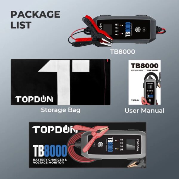 TOPDON TB8000 Smart Battery Charger 6V/12V | 8A/3A/1A | IP65 | Cars, Boats & More | AGM/Lithium Batteries - Image 5