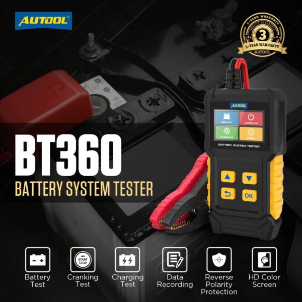 AUTOOL BT360 Battery Tester 12V/24V Cranking & Charging System Analyzer - Image 3