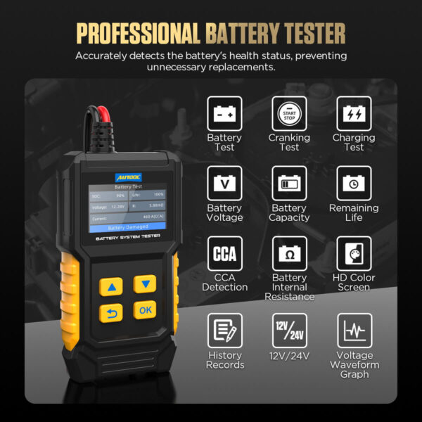 AUTOOL BT360 Battery Tester 12V/24V Cranking & Charging System Analyzer - Image 12