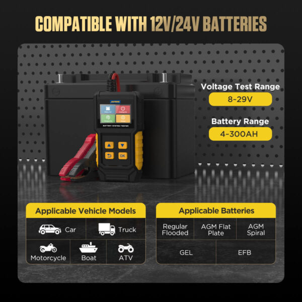 AUTOOL BT360 Battery Tester 12V/24V Cranking & Charging System Analyzer - Image 10