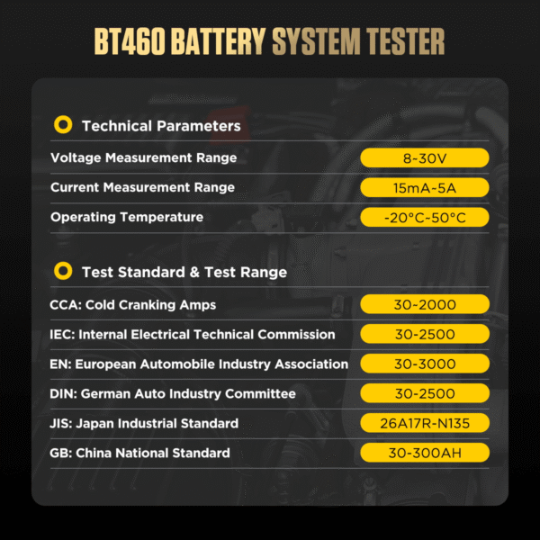 AUTOOL BT460 Car Battery Tester for 12 V and 24 V Systems - Image 8