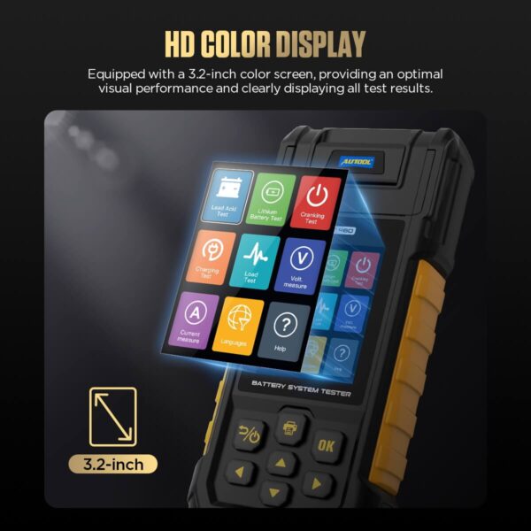 AUTOOL BT960 Battery Tester with Leakage Testing, Temp Monitoring, Printer & More - Image 7