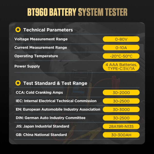 AUTOOL BT960 Battery Tester with Leakage Testing, Temp Monitoring, Printer & More - Image 5