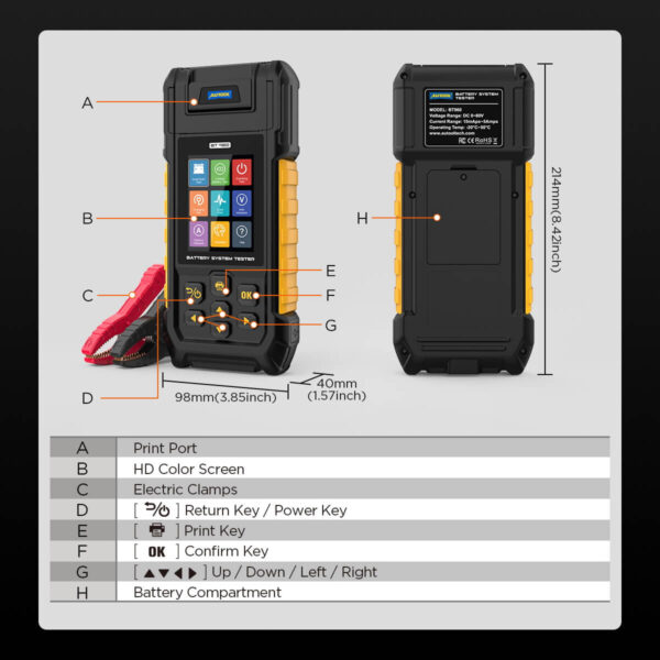 AUTOOL BT960 Battery Tester with Leakage Testing, Temp Monitoring, Printer & More - Image 3