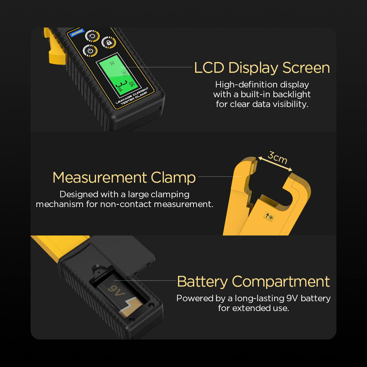 AUTOOL BT270 Leakage Current Clamp Meter with 1mA Resolution with 99-Set Data Memory - Image 7