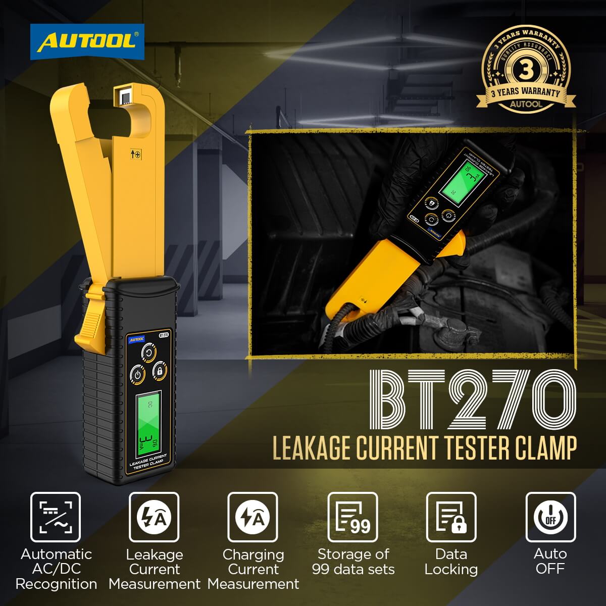 AUTOOL BT270 Leakage Current Clamp Meter with 1mA Resolution with 99-Set Data Memory - Image 2