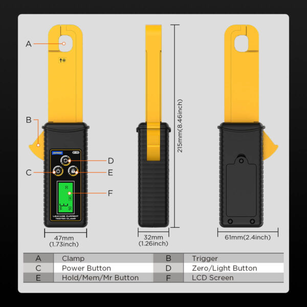AUTOOL BT270 Leakage Current Clamp Meter with 1mA Resolution with 99-Set Data Memory - Image 10
