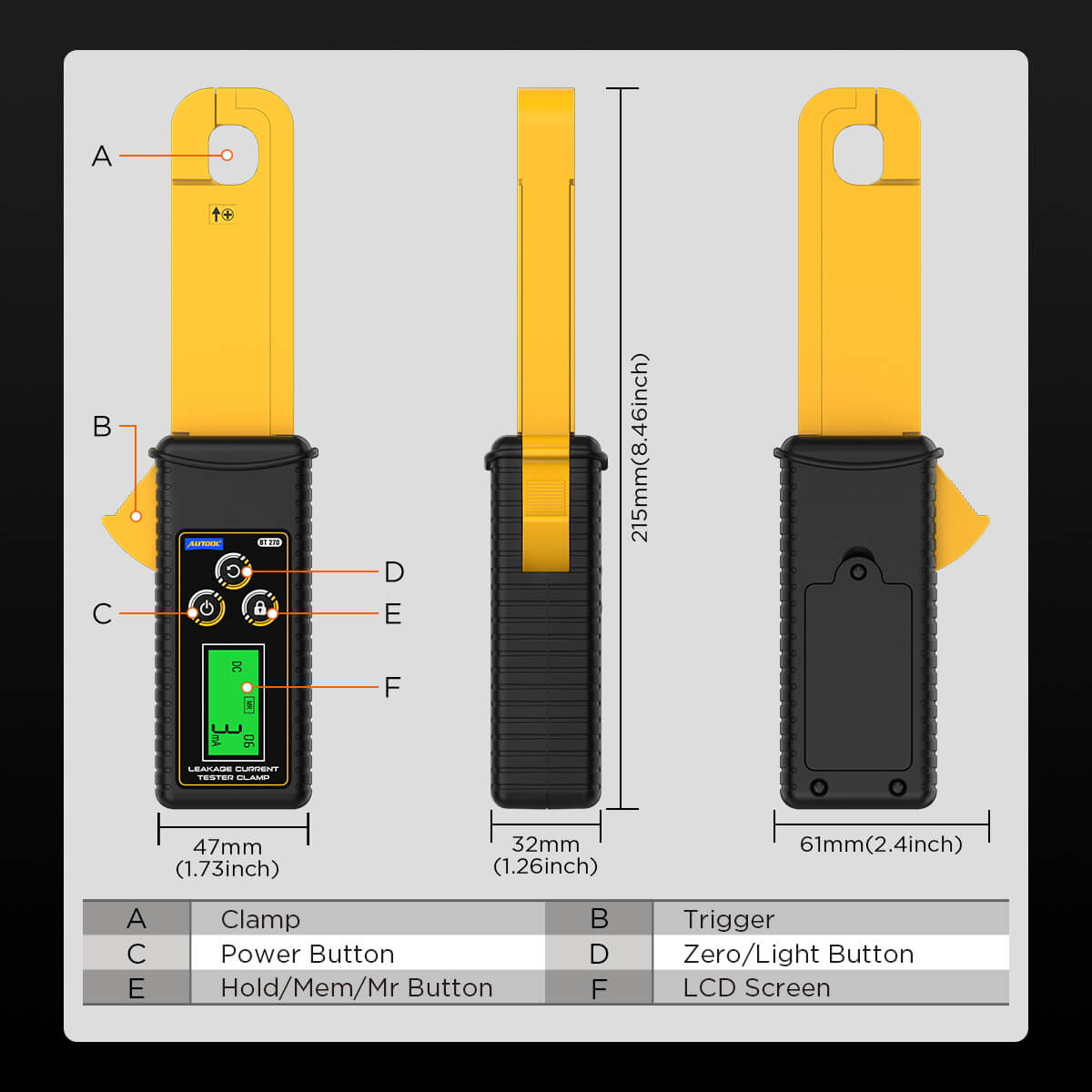 AUTOOL BT270 Leakage Current Clamp Meter with 1mA Resolution with 99-Set Data Memory - Image 10