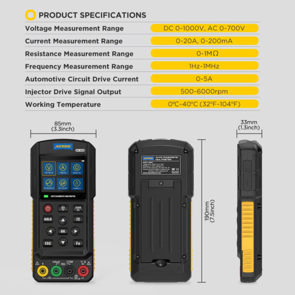 AUTOOL DM303 Professional Auto Diagnostic Multimeter with Oscilloscope & 12 Test Functions - Image 11