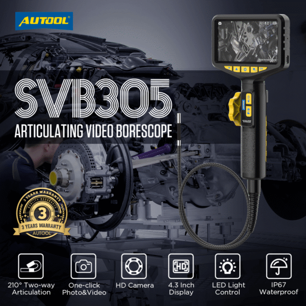 AUTOOL SVB305 210° Articulating Borescope with HD Camera, 5" IPS Display and Waterproof Probe - Image 2