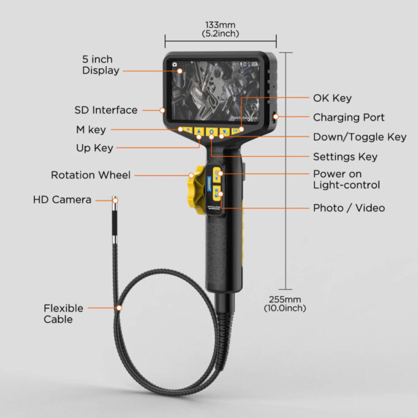AUTOOL SVB305 210° Articulating Borescope with HD Camera, 5" IPS Display and Waterproof Probe - Image 13