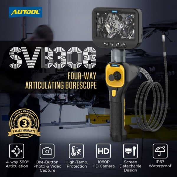 AUTOOL SVB308 360° Articulating Borescope with 1080p HD Camera, 4.3" Screen & Waterproof Probe - Image 2