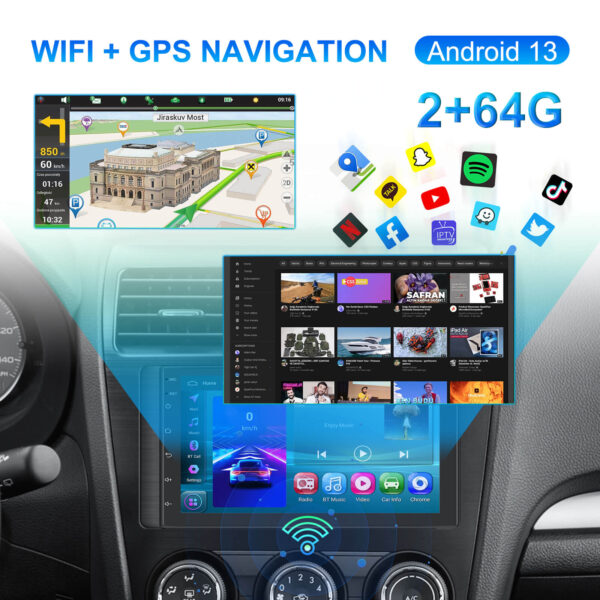 Double Din Universal 7-Inch Android 13 Car Stereo Wireless CarPlay, 2GB+64GB, GPS, Reverse Input, WiFi & Bluetooth & More - Image 12