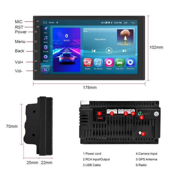 Double Din Universal 7-Inch Android 13 Car Stereo Wireless CarPlay, 2GB+64GB, GPS, Reverse Input, WiFi & Bluetooth & More - Image 25