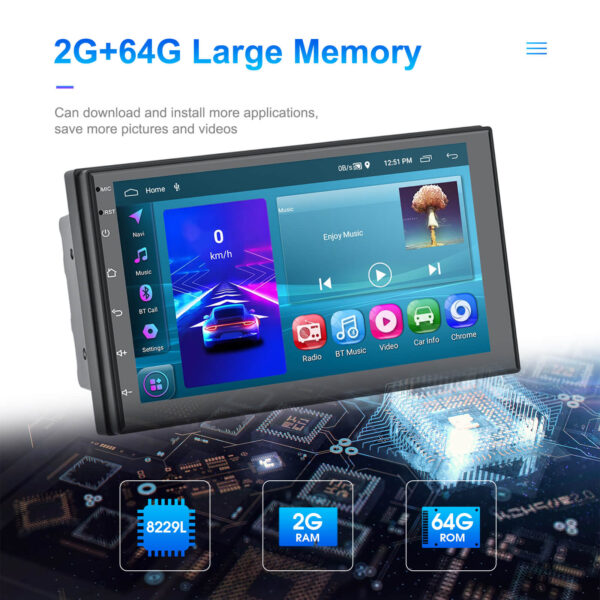 Double Din Universal 7-Inch Android 13 Car Stereo Wireless CarPlay, 2GB+64GB, GPS, Reverse Input, WiFi & Bluetooth & More - Image 13