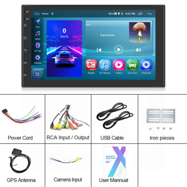 Double Din Universal 7-Inch Android 13 Car Stereo Wireless CarPlay, 2GB+64GB, GPS, Reverse Input, WiFi & Bluetooth & More - Image 24
