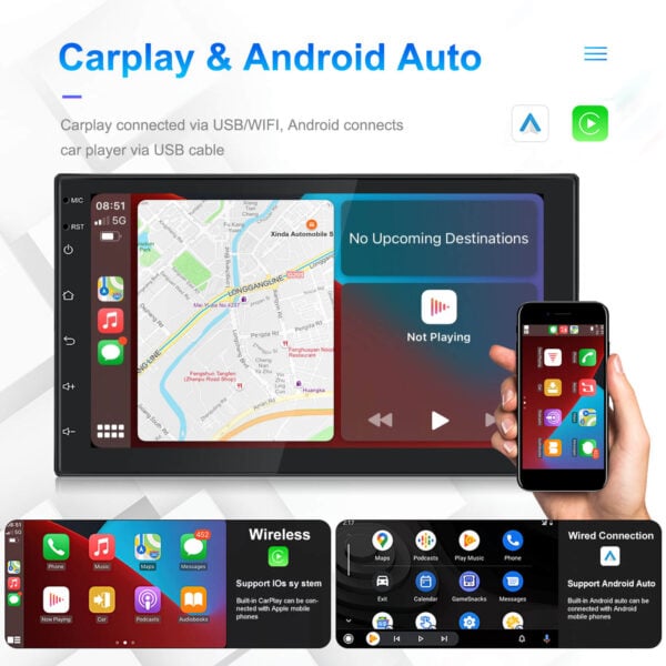 Double Din Universal 7-Inch Android 13 Car Stereo Wireless CarPlay, 2GB+64GB, GPS, Reverse Input, WiFi & Bluetooth & More - Image 9