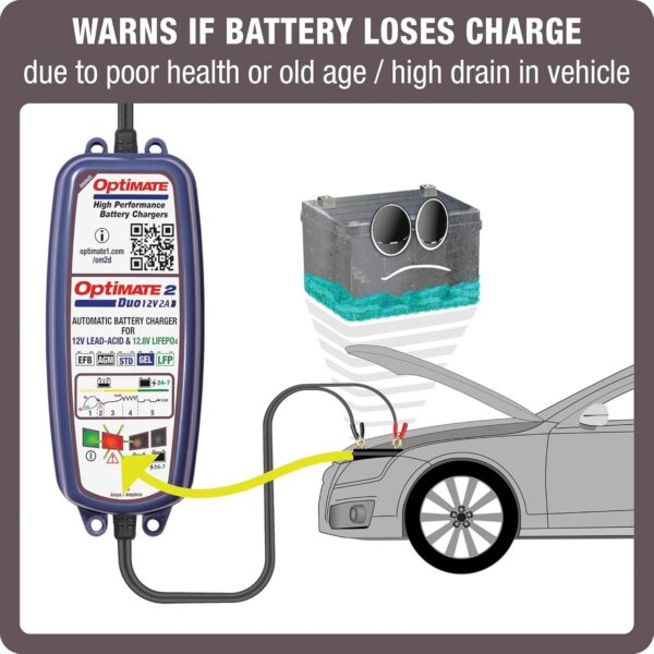 OptiMate 2 DUO — Fully Automatic 12V Battery Charger & Maintainer for Lead-Acid (Pb) and Lithium (LiFePO4/LFP) - Image 7