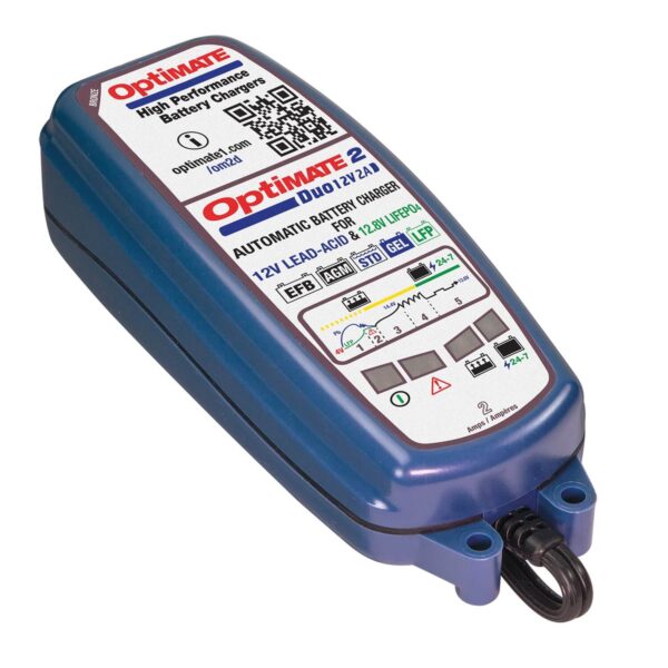 OptiMate 2 DUO — Fully Automatic 12V Battery Charger & Maintainer for Lead-Acid (Pb) and Lithium (LiFePO4/LFP) - Image 2