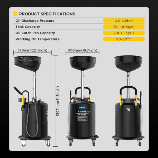 Autool OD710 70L Pneumatic Oil Picker & Waste Oil Tank with Adjustable Height & Thicker Steel Body - Image 10