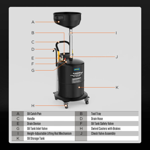 Autool OD710 70L Pneumatic Oil Picker & Waste Oil Tank with Adjustable Height & Thicker Steel Body - Image 11