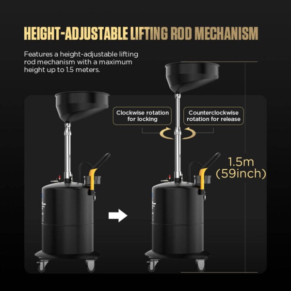 Autool OD710 70L Pneumatic Oil Picker & Waste Oil Tank with Adjustable Height & Thicker Steel Body - Image 5