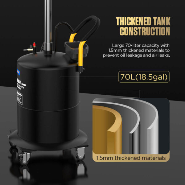 Autool OD710 70L Pneumatic Oil Picker & Waste Oil Tank with Adjustable Height & Thicker Steel Body - Image 6