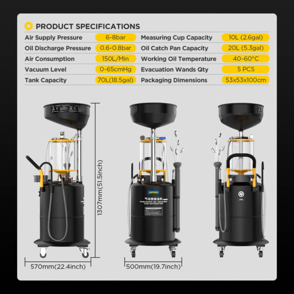 Autool OD720 Waste Oil Extractor & Oil Picker with Pneumatic Vacuum and Large Capacity - Image 13