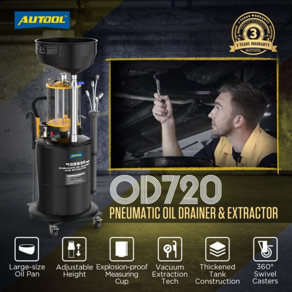 Autool OD720 Waste Oil Extractor & Oil Picker with Pneumatic Vacuum and Large Capacity - Image 2
