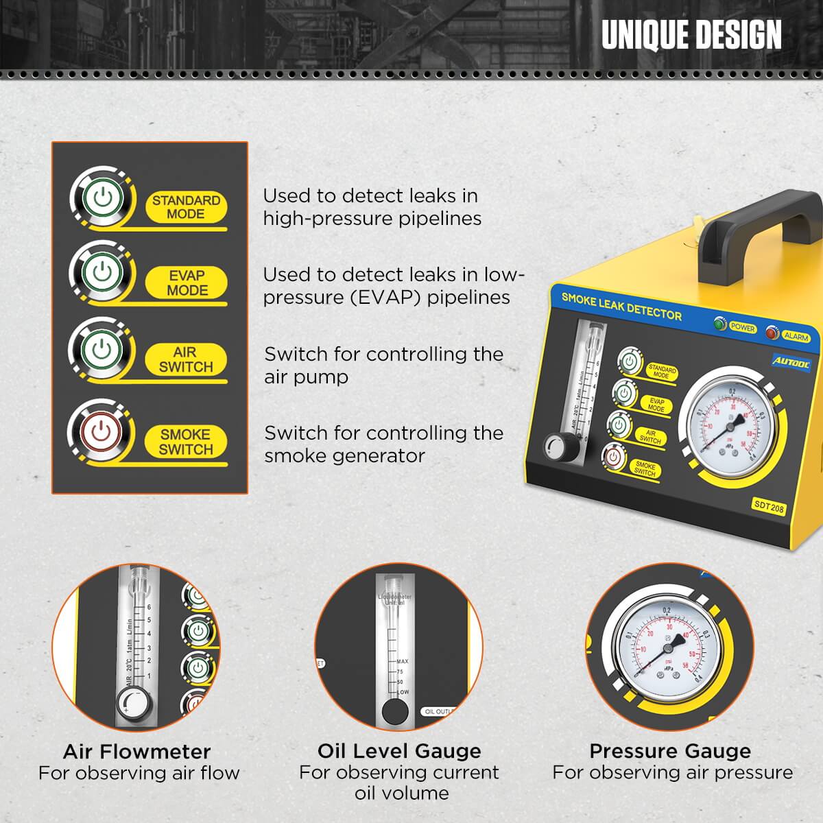 Autool SDT208 EVAP Smoke Leak Detector with Dual Modes and Flow Meter for Automotive Diagnostics - Image 8