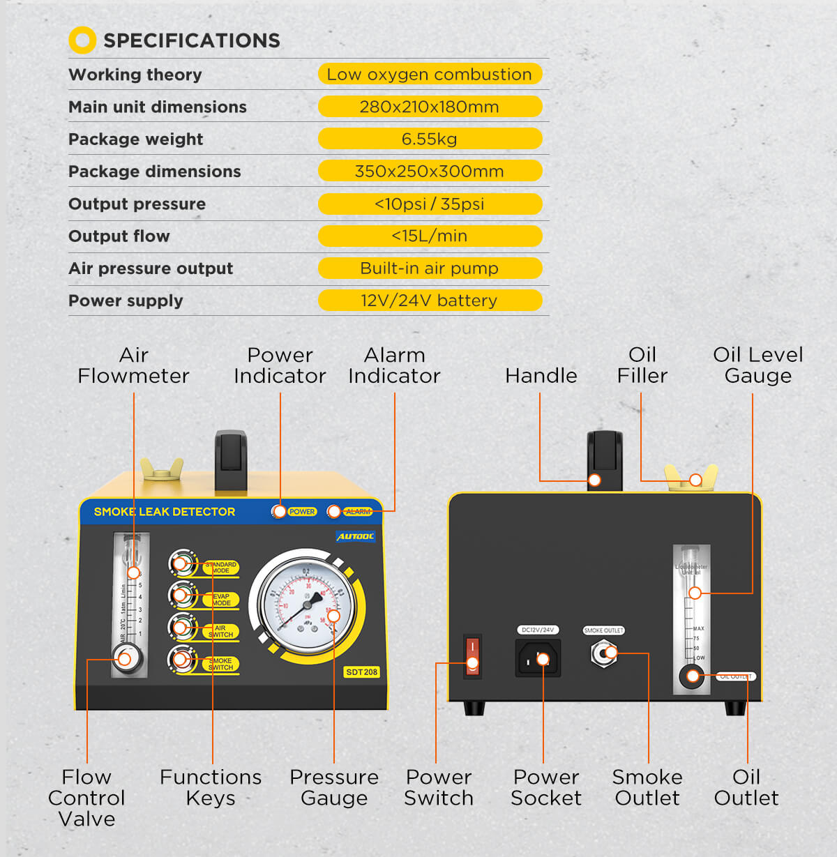 Autool SDT208 EVAP Smoke Leak Detector with Dual Modes and Flow Meter for Automotive Diagnostics - Image 11