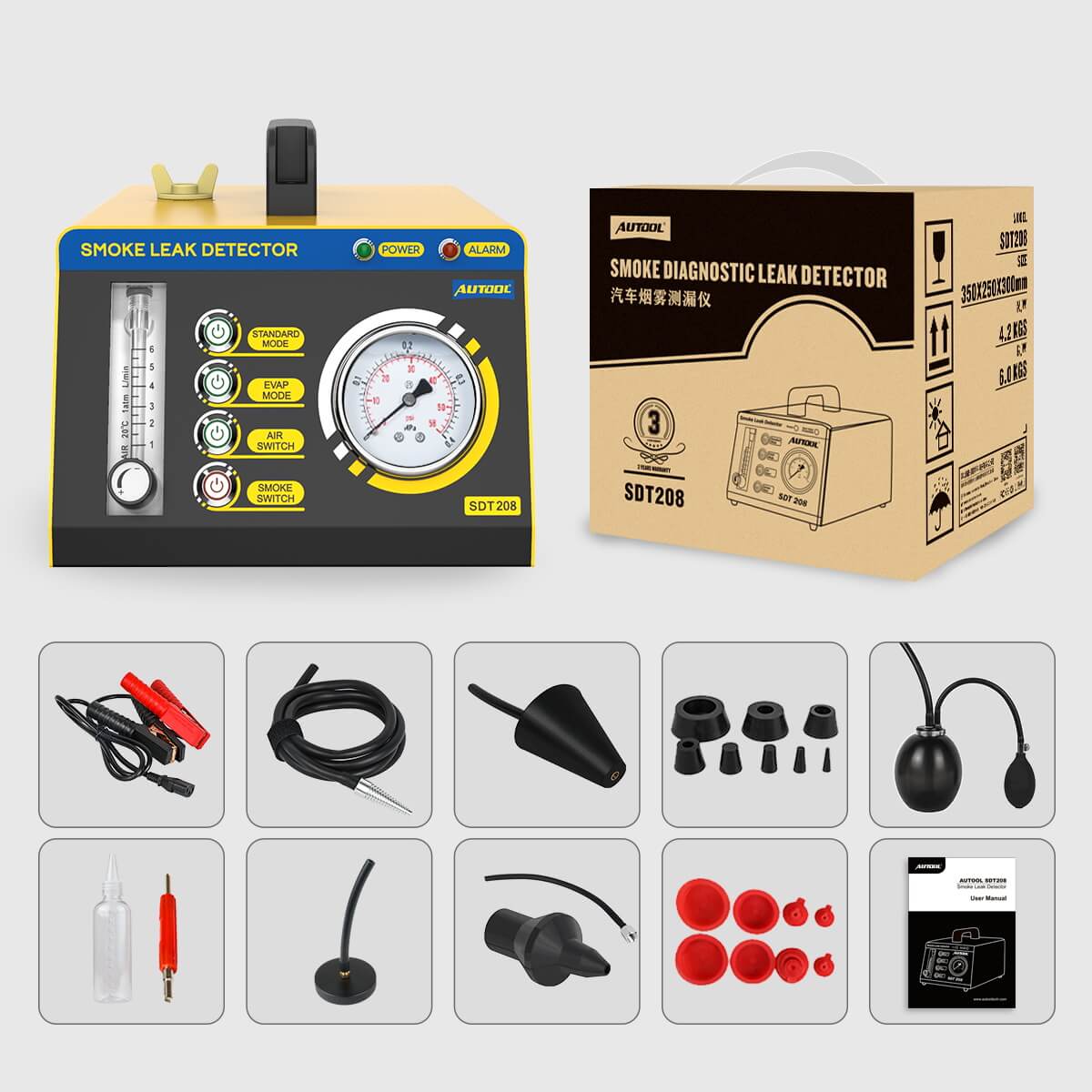 Autool SDT208 EVAP Smoke Leak Detector with Dual Modes and Flow Meter for Automotive Diagnostics - Image 4