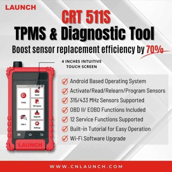 Launch CRT 511S TPMS Tool OBDII Scanner, Sensor Programmer & Relearn - Image 8