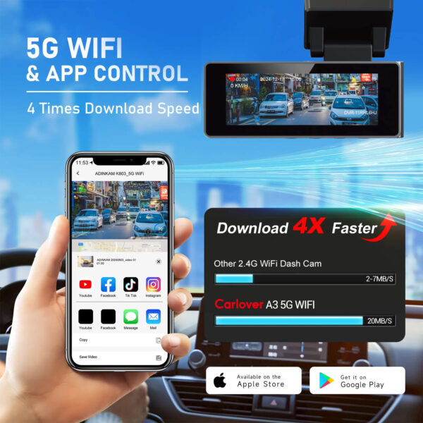 4K Dual Dash & Reverse Cam with Smart GPS & 5G WiFi Vehicle Recorder - Image 3