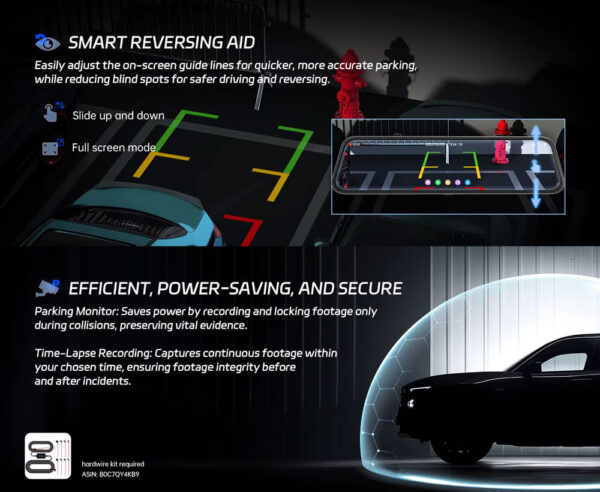2K Mirror Dash & Reverse Cam Smart ADAS BSD Dual-Lens Vehicle Recorder - Image 2