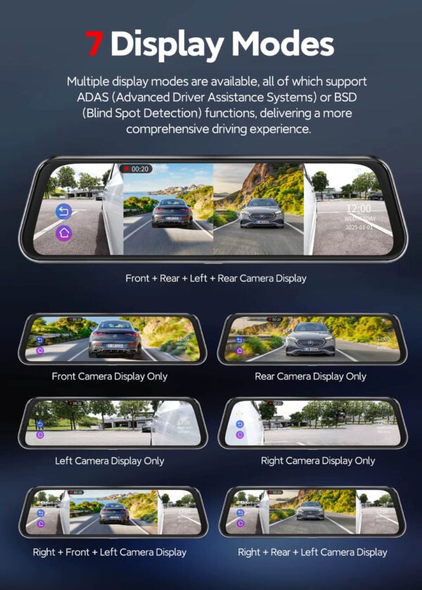 4-Lens Mirror Dash Cam 360° ADAS Smart Driving Recorder - Image 14