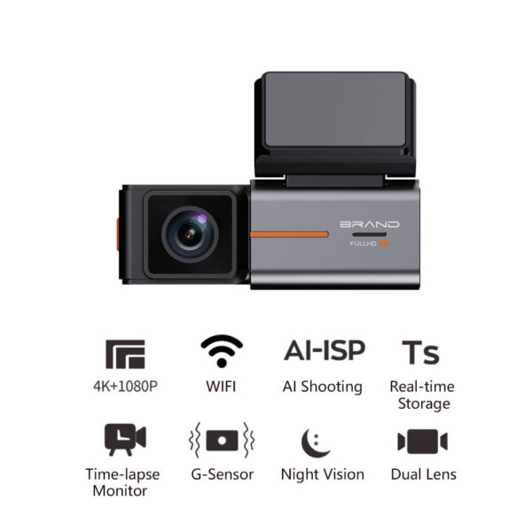4K Dual Dash Cam Compact WiFi Vehicle Recorder with Optional GPS - Image 8