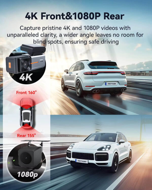 4K Dual Dash Cam Compact WiFi Vehicle Recorder with Optional GPS - Image 4