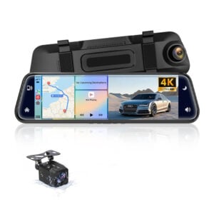 4K Dual Lens CarPlay & Android Auto Dash Cam Smart Rearview Mirror Recorder WiFi