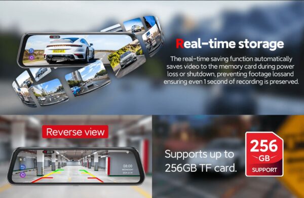 4K Dual Lens CarPlay & Android Auto Dash Cam Smart Rearview Mirror Recorder WiFi - Image 9
