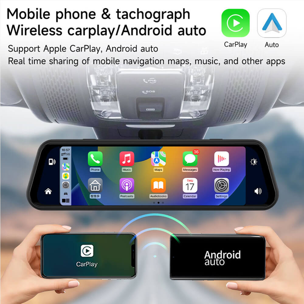 4K Dual Lens CarPlay & Android Auto Dash Cam Smart Rearview Mirror Recorder WiFi - Image 3