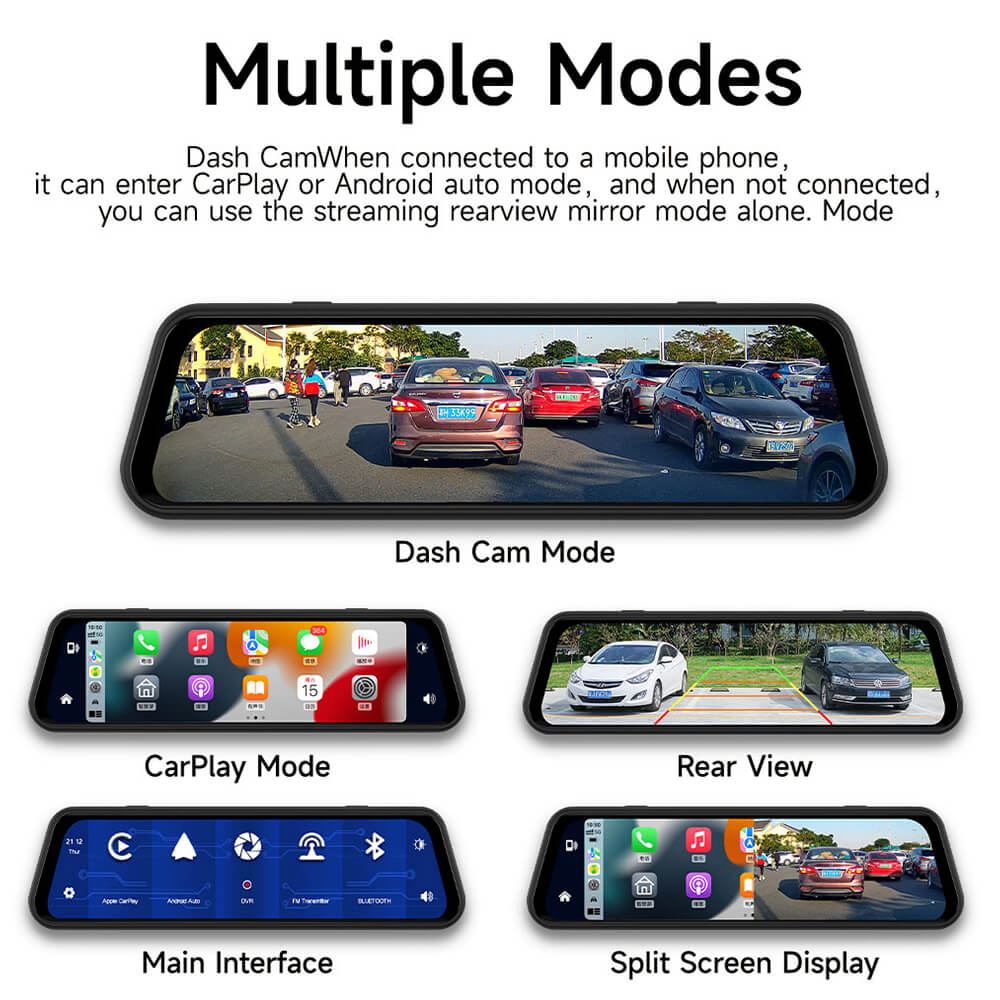 4K Dual Lens CarPlay & Android Auto Dash Cam Smart Rearview Mirror Recorder WiFi - Image 13