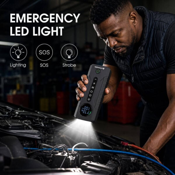 4-in-1 16000mAh 2000A Portable Car Jump Starter | 45W Fast Charging, Tire Inflator, Power Bank & Light - Image 3