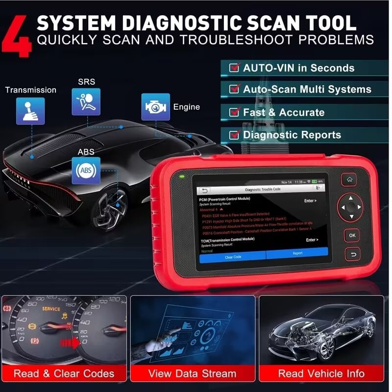 LAUNCH CRP123X V2.0 OBD2 Auto Diagnosegerät, Kfz Diagnosegerät für Motorgetriebe, ABS, SRS